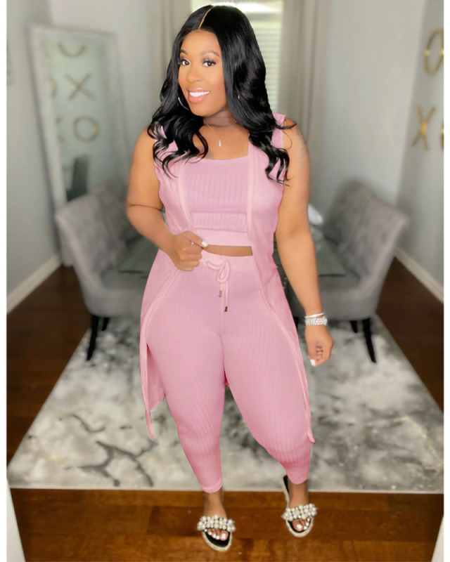Solid Color Three Piece Women New Summer Pant Set S-3XL