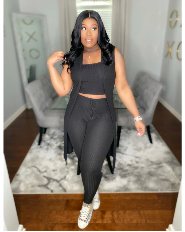Solid Color Three Piece Women New Summer Pant Set S-3XL