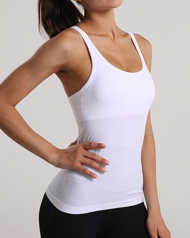 Long Yoga Vest Women's Sports Running Fitness Clothes With Chest Pad Racerback Top Red Green Purple Black White Grey Pink S-XL