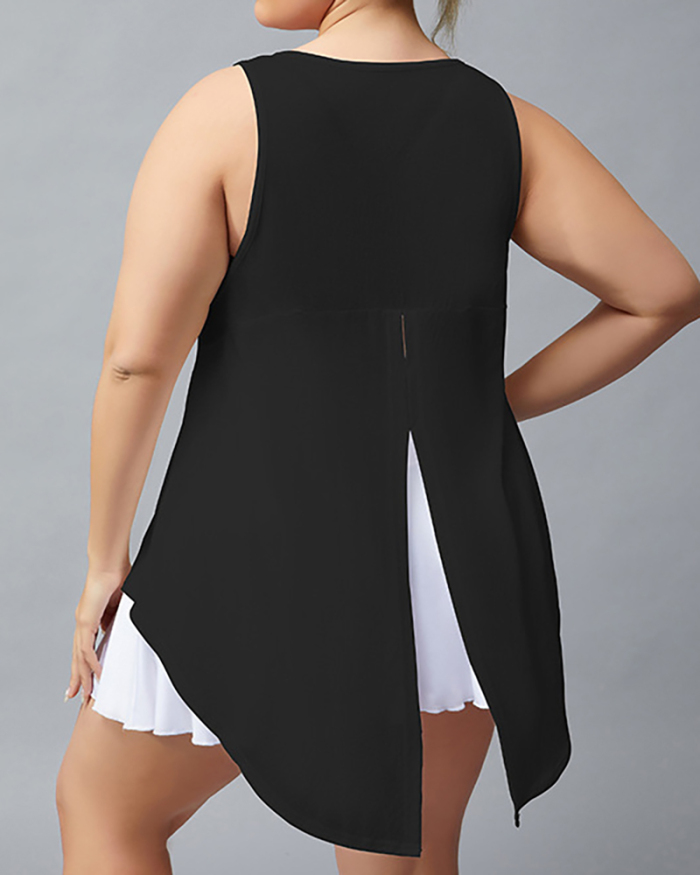 Fashion Printed Sport Vest Breathable Loose Tie Back Plus Size Yoga Top Vest Cover Black White Grey Green L-4XL