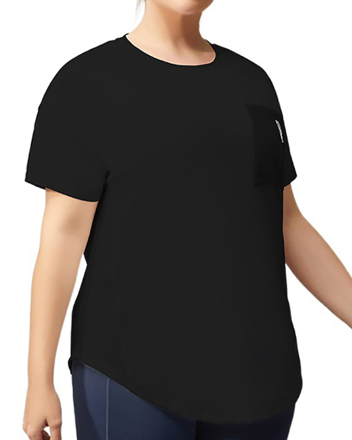 Fashion Colorblock Short Sleeve Loose Plus Size Yoga Tops T-shirts Black White Green XL-4XL