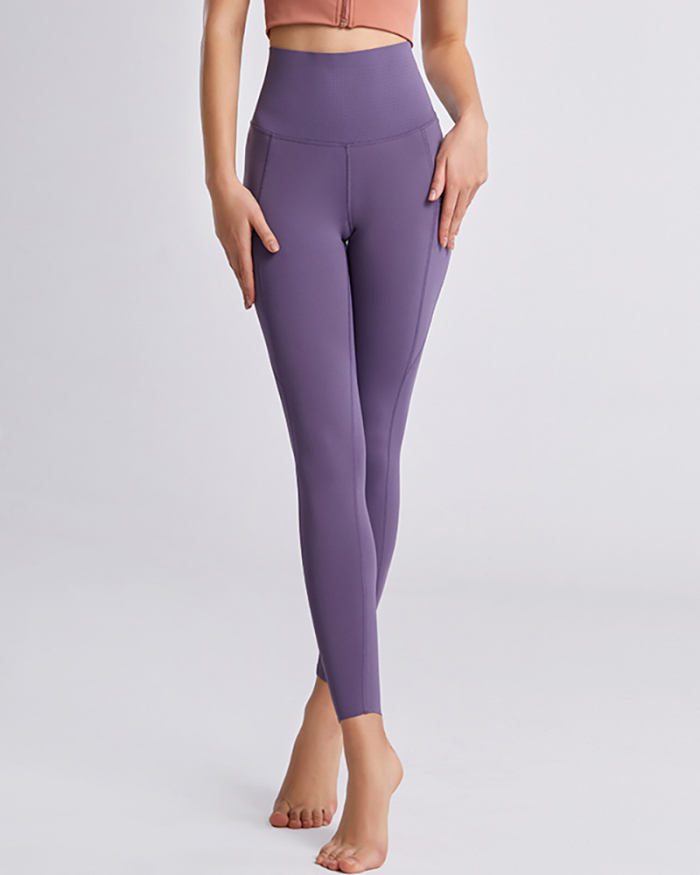 Slim High Waist Solid Color Side Pocket Women Plus Size Yoga Legging Purple Green Light Blue Black S-3XL
