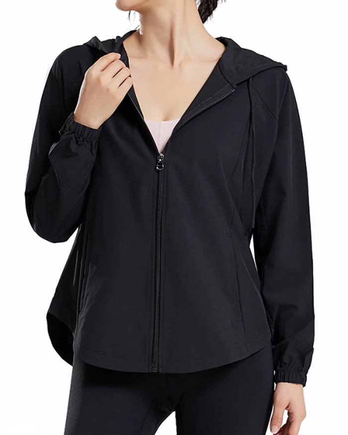 Women Sun Protection Solid Color Sport Wear Coat Hoodies Thin Breathable Plus Size Yoga Coat Black White Purple Khaki S-4XL