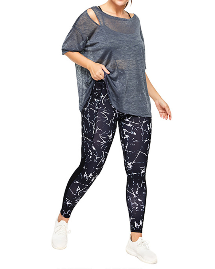 Women Quick Drying Short Sleeve Breathable Sport Shirt Plus Size Yoga Top Grey L-4XL