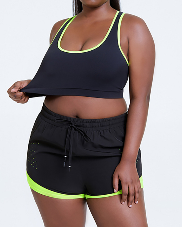 Summer Outside Sport Wear Running Bra Shorts Set New Women's Plus Size Yoga Set Black L-4XL