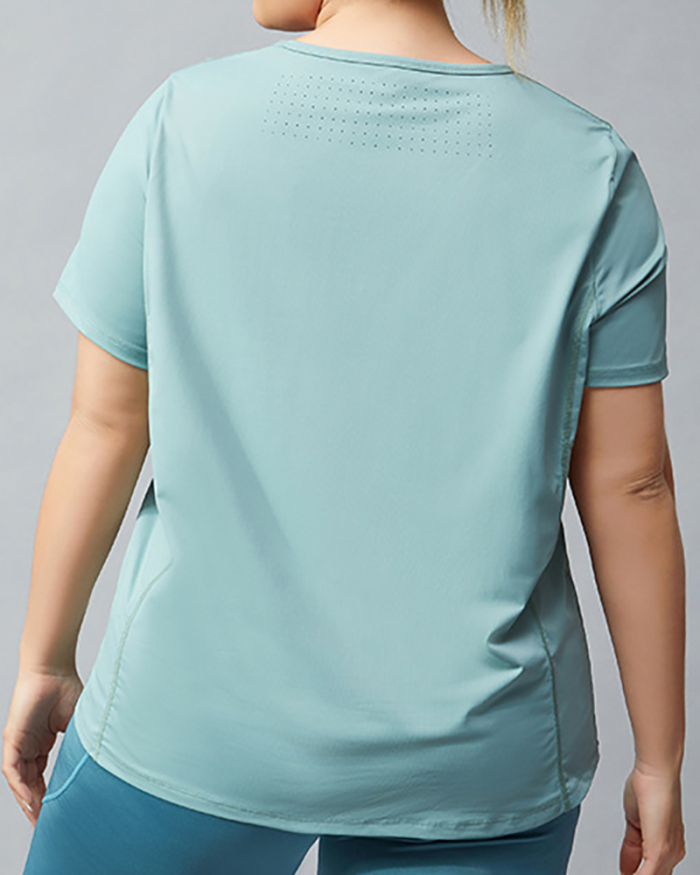 Woman Short Sleeve Mesh Breathable Quick-drying Sports Top Plus Size Yoga T Shirts White Blue XL-4XL