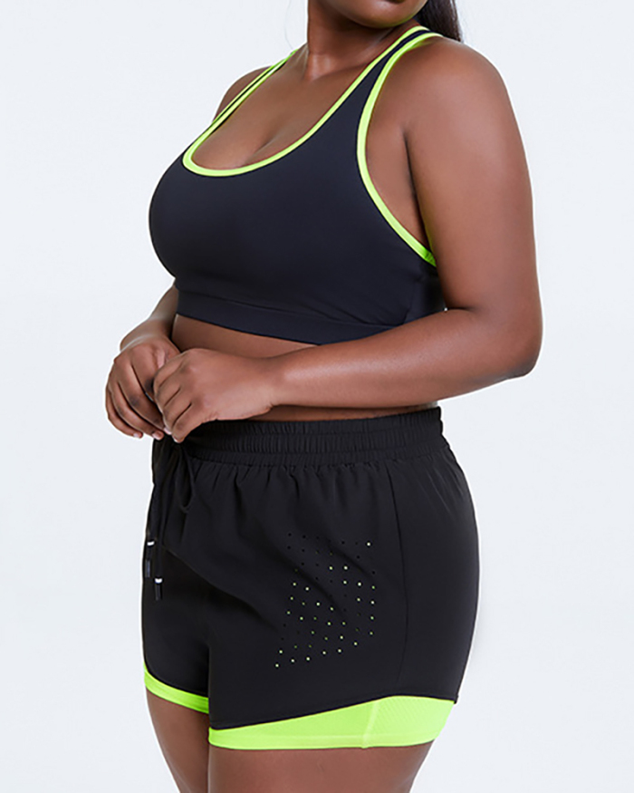 Summer Outside Sport Wear Running Bra Shorts Set New Women's Plus Size Yoga Set Black L-4XL