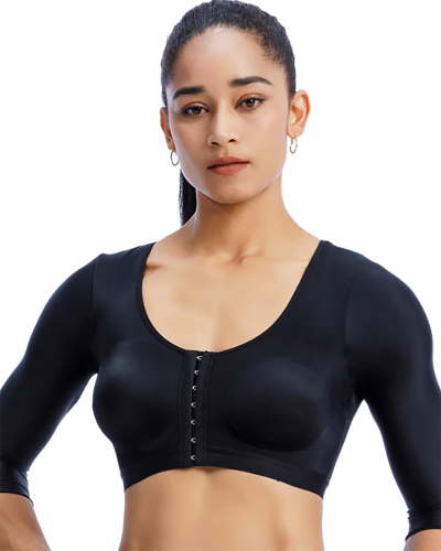 Women's Front Closure Bra Long Sleeve Post-Surgery Compression Bra with Breast Support Band Shapewear