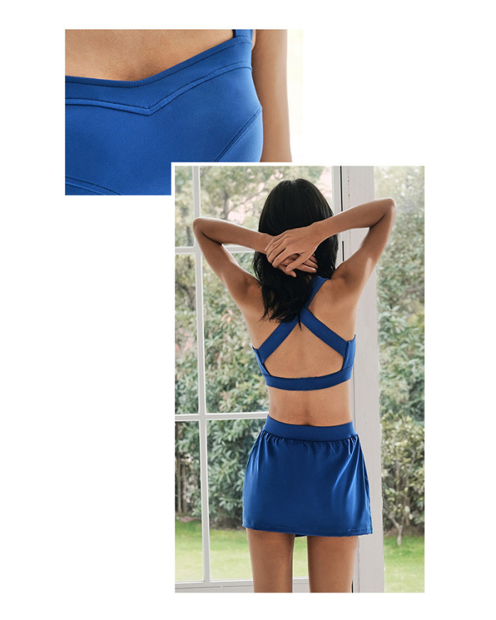 New Summer Criss Cross Back Sport Bra Yoga Sport Shorts Blue Beige S-L