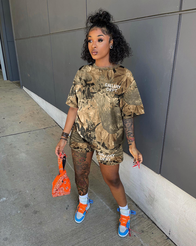 Women Wholesale New Summer Printed Two Piece Short Set S-XXL