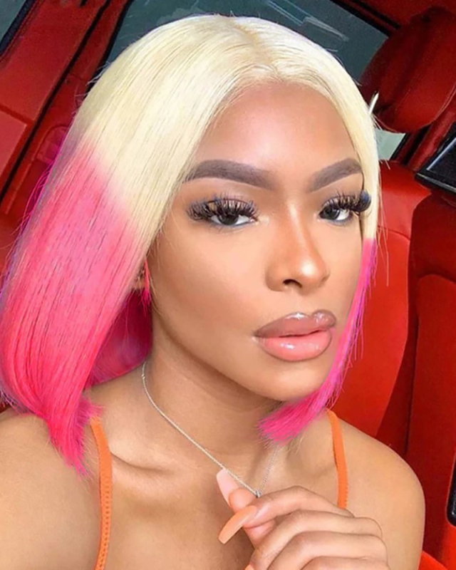 14inch Short Straight Synthetic BOB Wig For Black Women Middle Part Ombre Orange Blonde Color Heat Resistant Wig