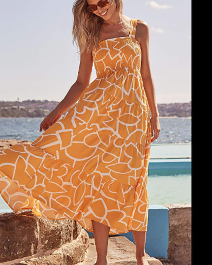 Vacation Printed Women Long Sundress Beach Long Dress