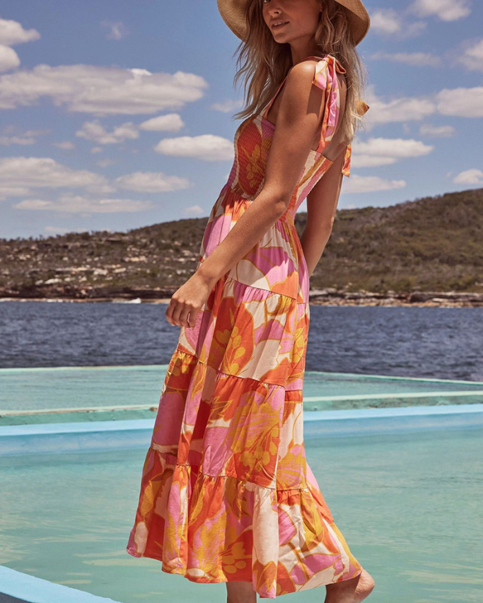 Vacation Printed Women Long Sundress Beach Long Dress