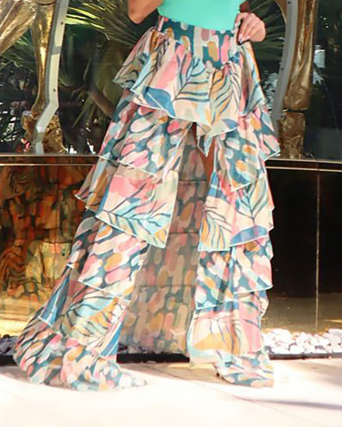 Women Summer Patchwork Big Hem Irregular Fashion Plus Size Skirts Blue Pink Leopard XL-5XL