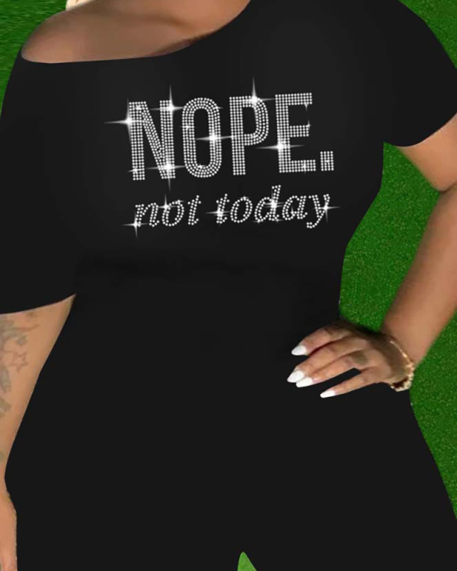 Women Nope Printed Short Sleeve Rompers Black S-XL