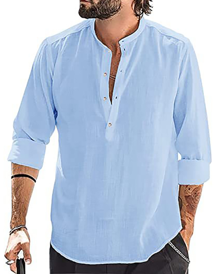 Men's T-shirt New Casual Fashion Shirt Long Sleeve Cotton Linen Shirt Man Blouse Shirts
