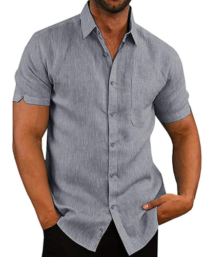 Mens Linen Blouse Short Sleeve Baggy Buttons Summer Solid Comfortable Pure Cotton And Linen Casual Loose Holiday Shirts Tee Tops