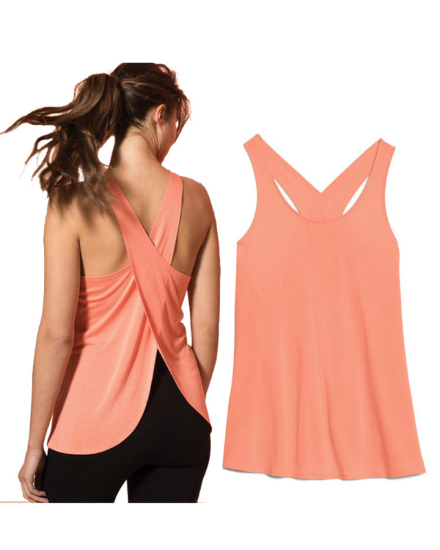 Solid Color Sleeveless Featherweight Milk Silk Criss Back Yoga Tank Tops S-XL