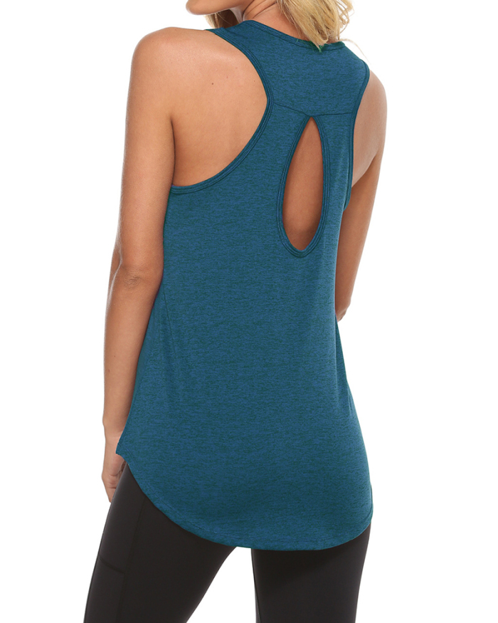 New U-Neck Hollow Out Solid Color Sports Yoga Tank Tops Dark Red Blue Green Purple Gray S-XL