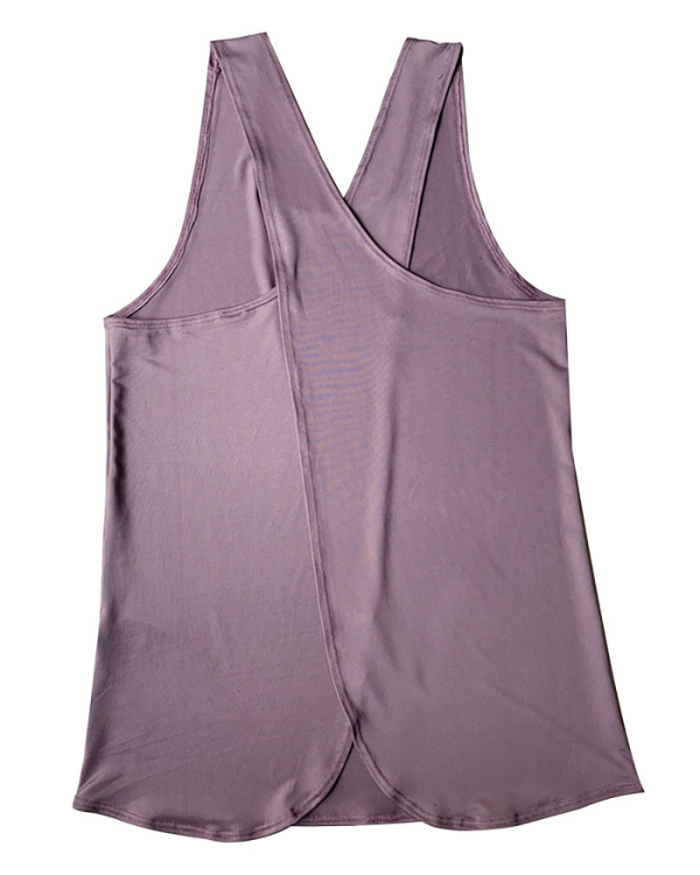 Solid Color Sleeveless Featherweight Milk Silk Criss Back Yoga Tank Tops S-XL