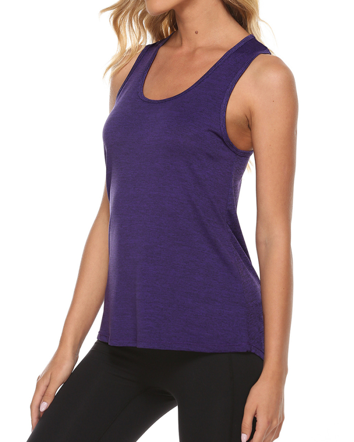 New U-Neck Hollow Out Solid Color Sports Yoga Tank Tops Dark Red Blue Green Purple Gray S-XL