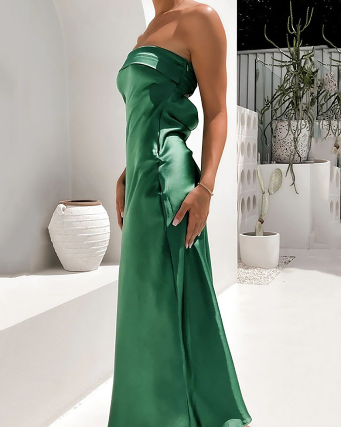 Women Backless Solid Color Strapless Slim Sexy Vacation Holiday Wear One-piece Dress Evening Dress White Pink Green Light Green Blue S-L