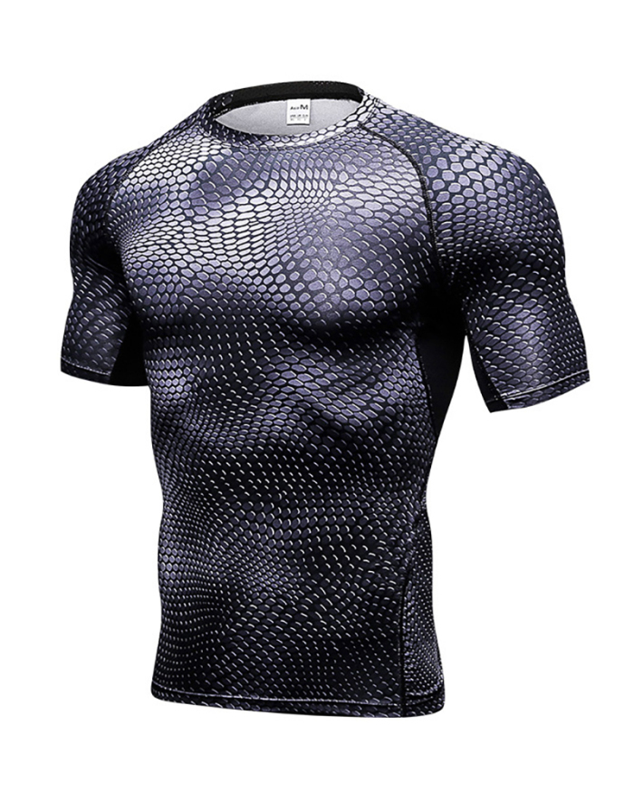 Men's 3D Printed Fashion Short Sleeve Running Train Tight Quick Dry T-shirt S-2XL