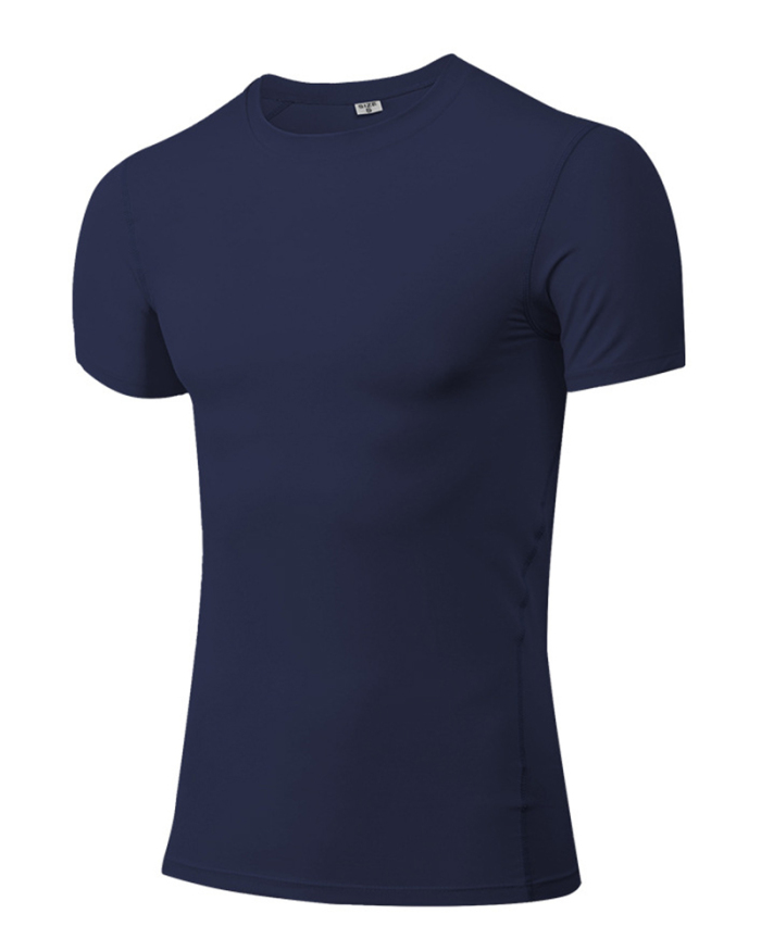 Men's Running Sports High Elasticity Quick Dry Short Sleeve Tight T-shirt S-3XL