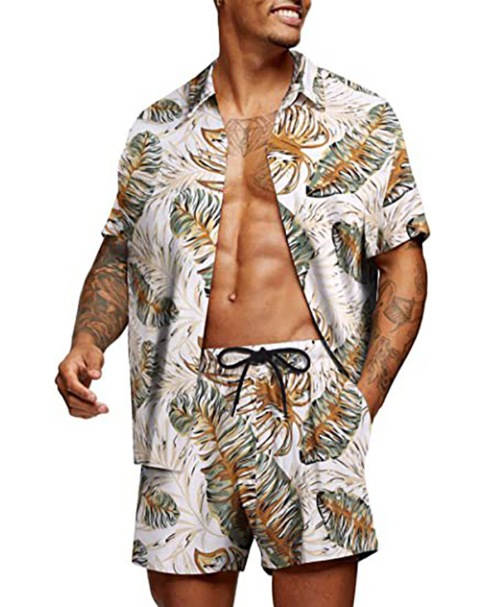 Florals Lapel Summer New Beach Wear Hawaii Style Men's Two Piece Set S-5XL
