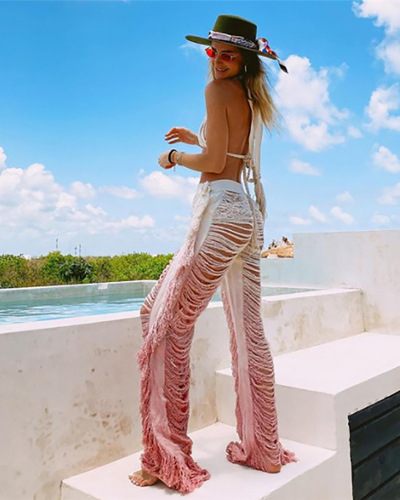 Fringe Knitted Women See Through Beach Pant