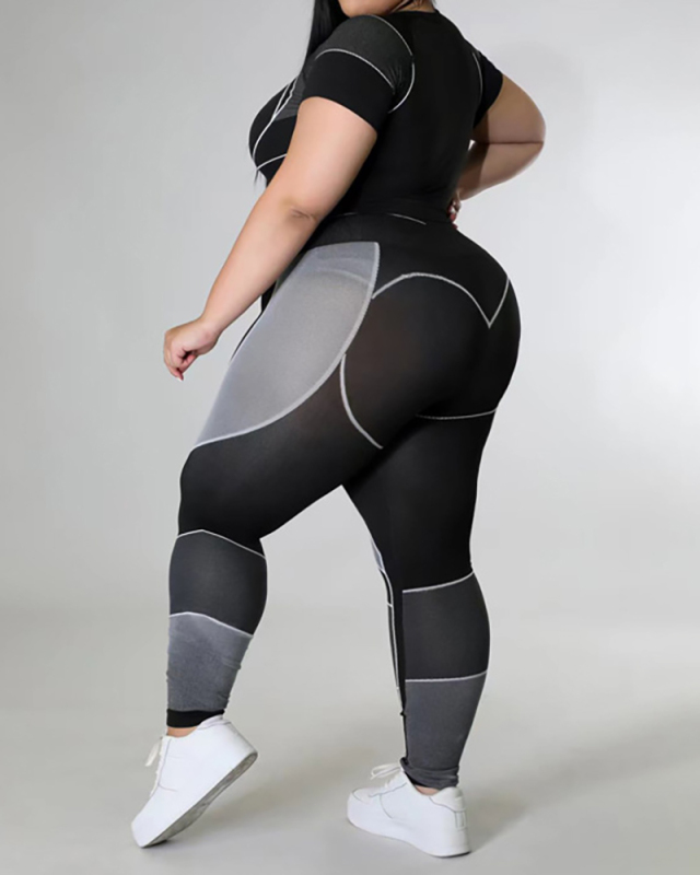New Short Sleeve Slim Sports Wear Plus Size Two Piece Sets Black Purple Blue Red Light Brown XL-5XL