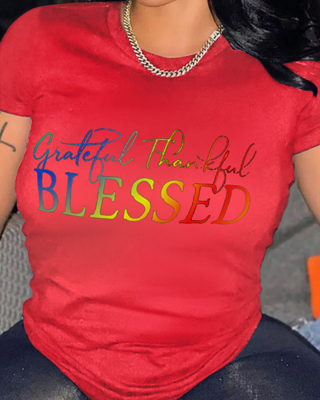 Women Short Sleeve Hot Sale Printed T-shirt Black Gray Red White Orange Navy Blue M-4XL