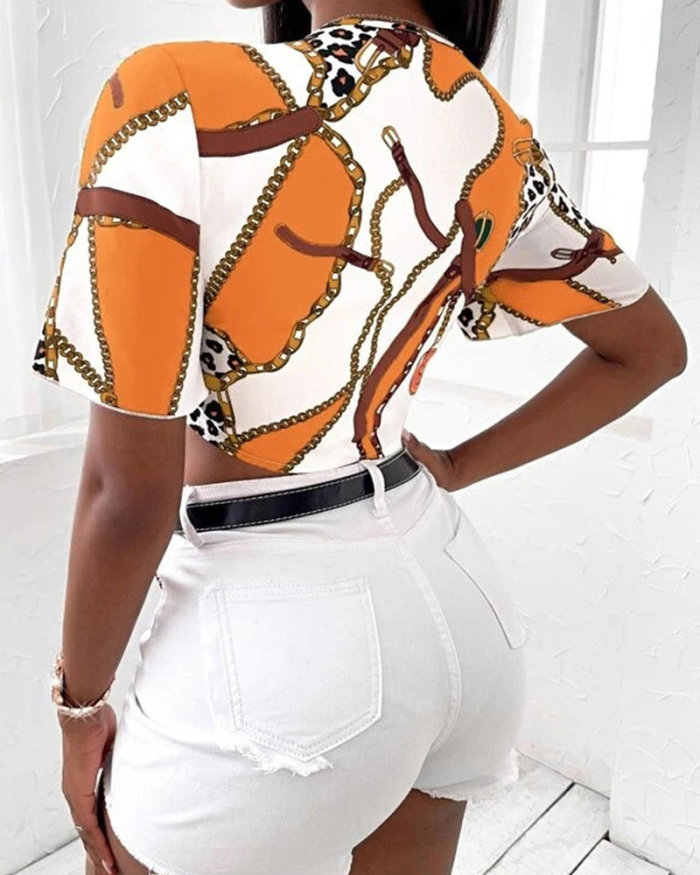 Short Sleeve Printed Women Shirt Blouse S-XL