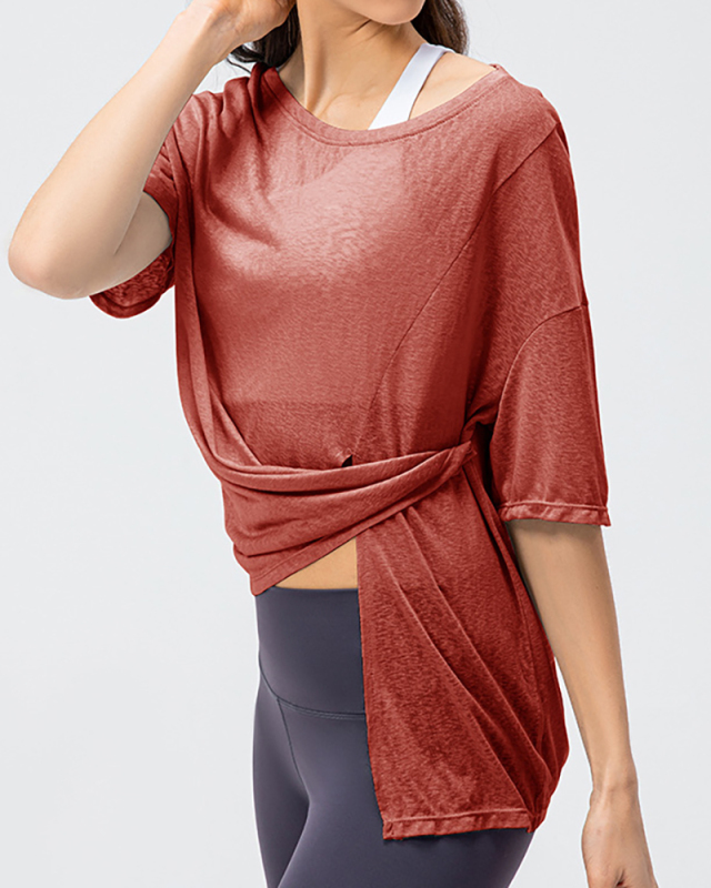 Women Summer New Women's Sports Running Half-sleeved Split Blouse Quick-drying Breathable Round Neck T-shirt fitness Clothes Yoga Tops