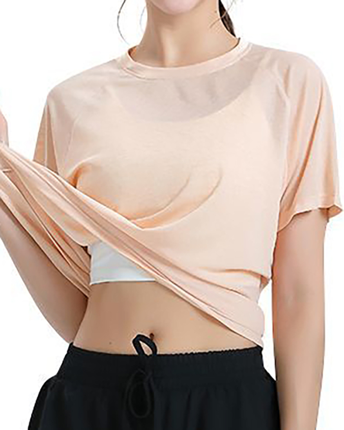 Women Short Sleeve Sheer T-short Yoga Sport Quick Dry Breathable Tops Green White Gray Pink S-XL