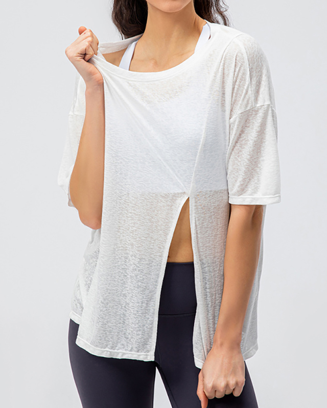 Women Summer New Women's Sports Running Half-sleeved Split Blouse Quick-drying Breathable Round Neck T-shirt fitness Clothes Yoga Tops