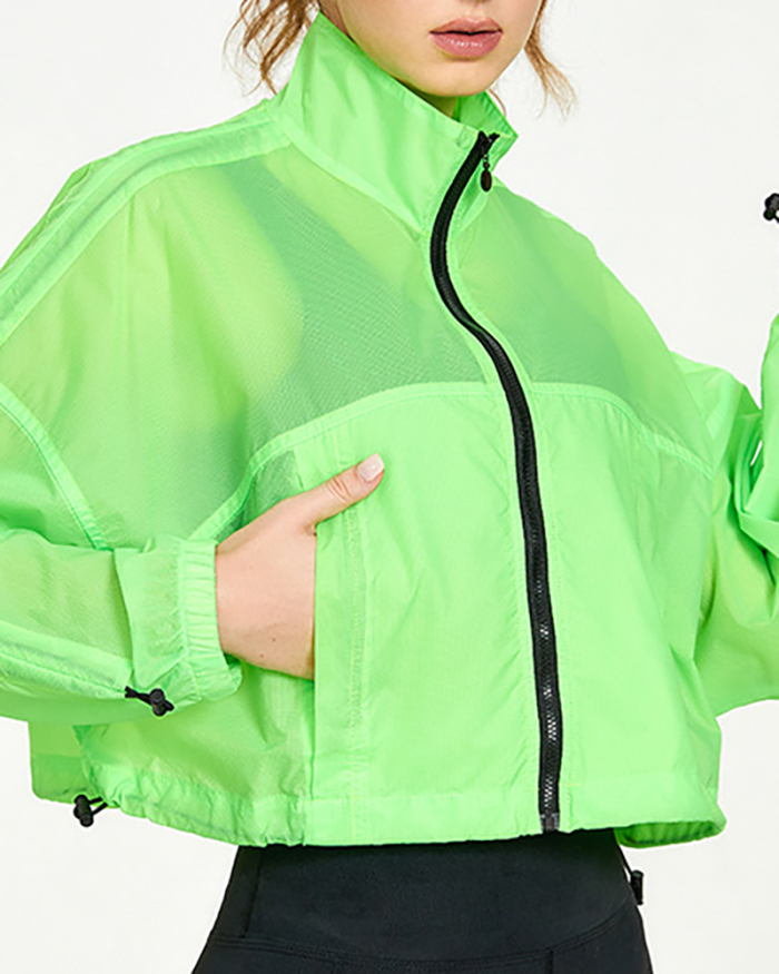 New Nylon Zipper Stand Collar Training Sunscreen Fitness Clothes Jacket Casual Loose Cardigan Running Fitness Yoga Clothes Black Green Orange White S-L