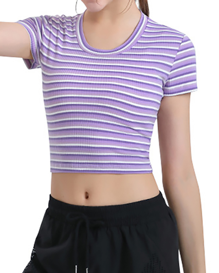 New Yoga Clothes Women's Tops Short Sleeves Summer Short Round Neck Tight Beautiful Back Running Fitness Clothes Tops Red Purple S-XL
