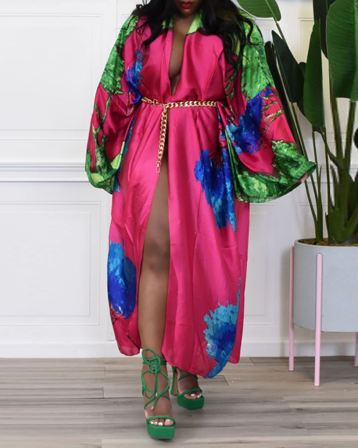 Summer Long Sleeve Fashion Simulated Silk Multi-print Casual Women Coats (NO Waist Bands)