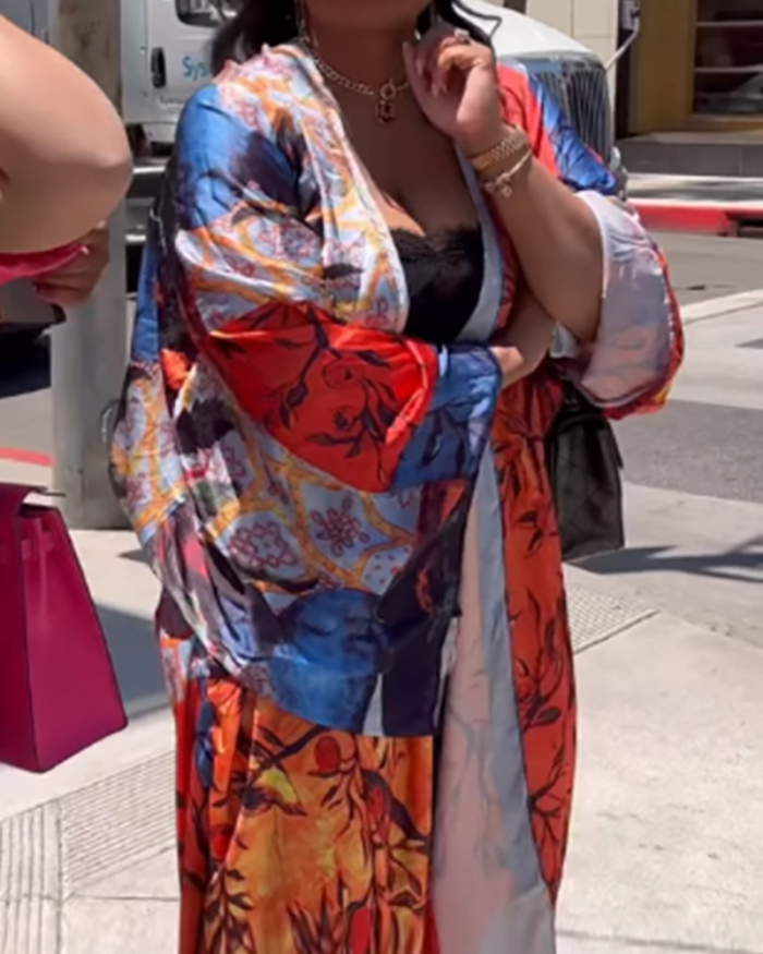 Summer Long Sleeve Fashion Simulated Silk Multi-print Casual Women Coats (NO Waist Bands)