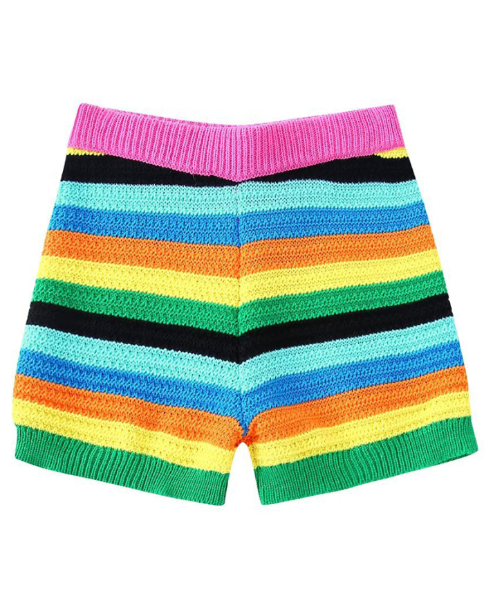 Colorful Knitted Women Two Piece Short Set S-L
