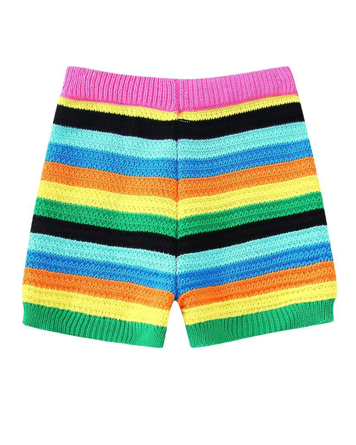 Colorful Knitted Women Two Piece Short Set S-L