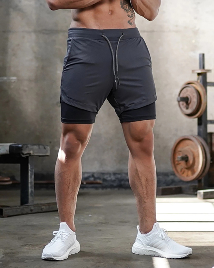 Jogging Shorts Sports Leisure Outdoor Solid Color Double Layer Breathable Fitness Pants  Men's Sports Shorts M-4XL