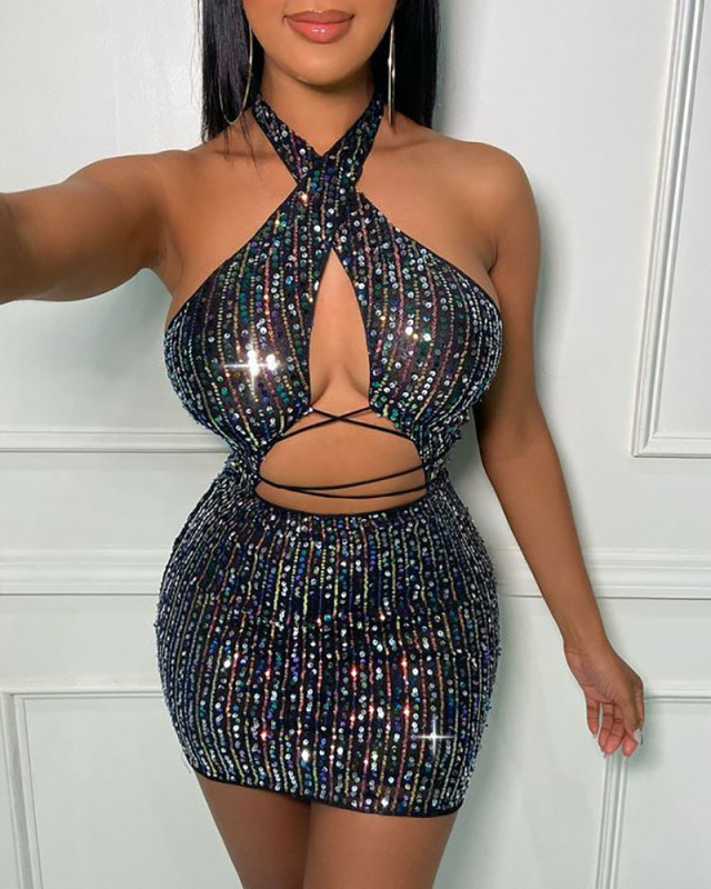 Sleeveless Sequin Women Party Dress S-XXL