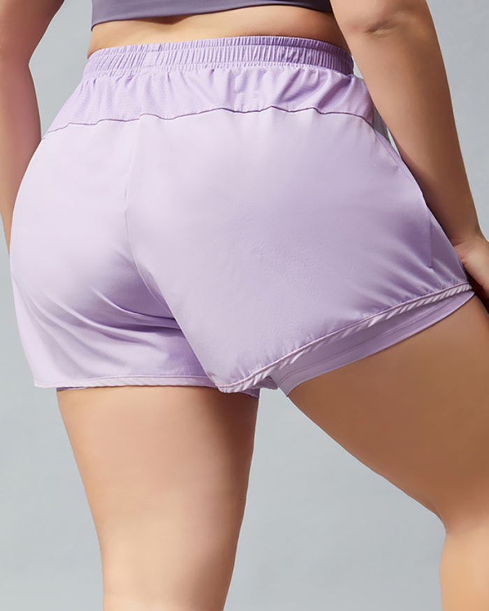 Women New Mesh Patchwork Solid Color Quick Dry Plus Size Yoga Bottom Shorts Green Purple Blue XL-4XL