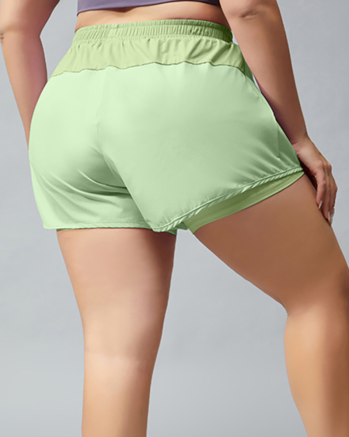 Women New Mesh Patchwork Solid Color Quick Dry Plus Size Yoga Bottom Shorts Green Purple Blue XL-4XL