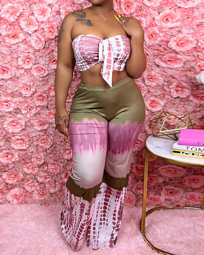 Fashion Sleeveless Women Colorblock Wide Leg Pants Set Plus Size Two Piece Sets Pink Navy Blue XL-4XL