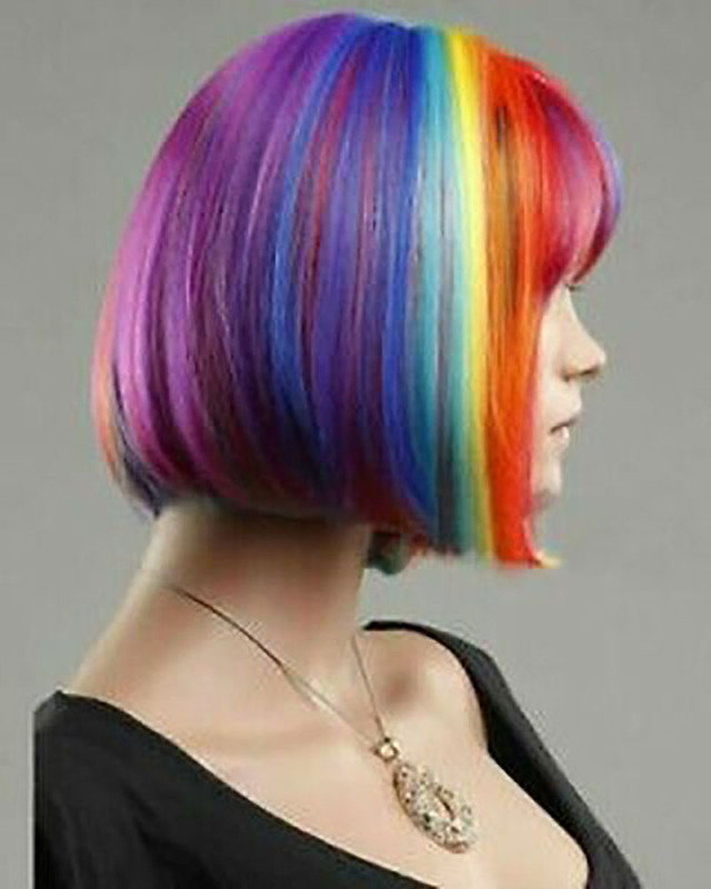 Women Short Straight Rainbow Bob Cosplay Wig Hair Wigs
