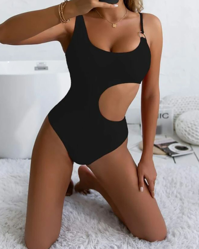 Solid Color Hollow Out Women Swimwear S-L