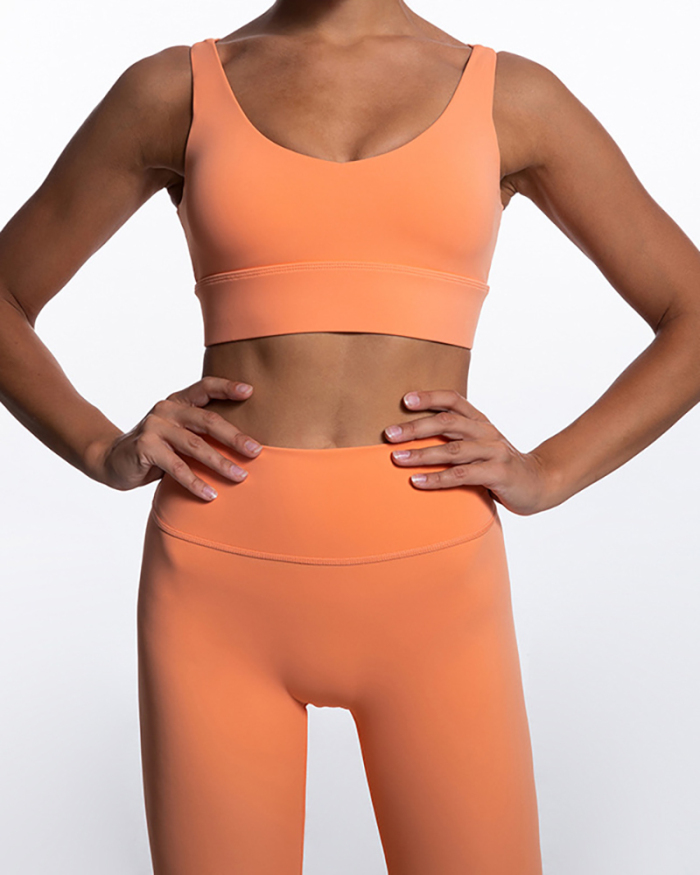 Hot Sale Solid Color Back Criss Cross High Waist Running Training Wear Yoga Two-piece Sets S-L